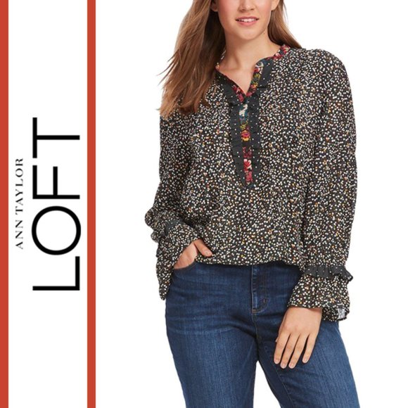 Loft | 'Fall Florals' Mixed Print Blouse Top - Picture 1 of 13